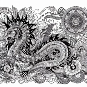 Unleash your creativity with this Kerby Rosanes inspired coloring page featuring a central, majestic creature awaiting your artistic touch.