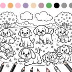 Coloring page for happy puppies